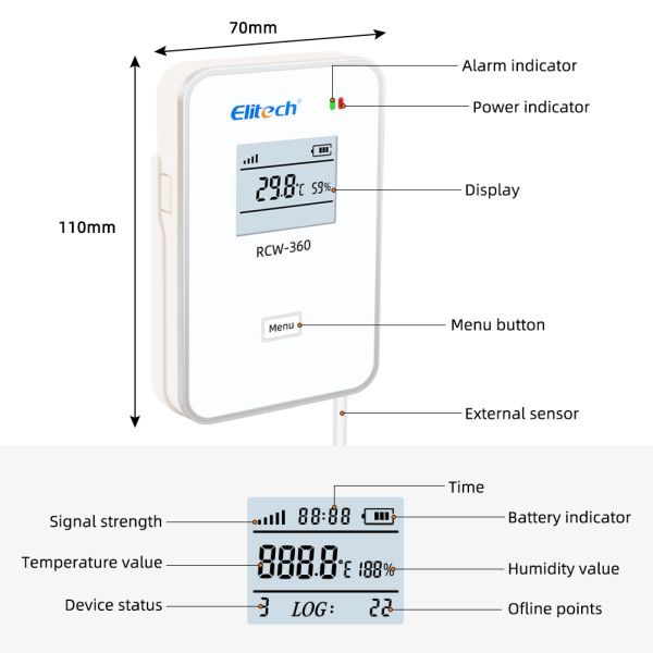 IP64 Wifi Temperature Data Logger GPRS Wireless Remote Humidity Monitor