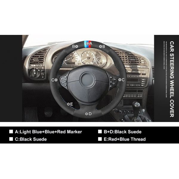 Customized M Tri Color Steering Wheel Cover for BMW 5 Series E39 M3 Z3 E36/8 1999-2002