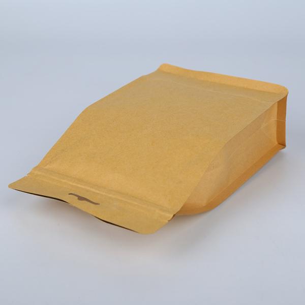 China Stock Quad Seal Brown Flat Bottom Stand Up Doypack Kraft Paper Food Zipper Pouch Bag