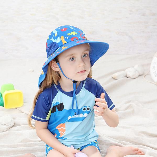 SGS Neck Flap Childrens Bucket Hats wide brim For Summer Beach
