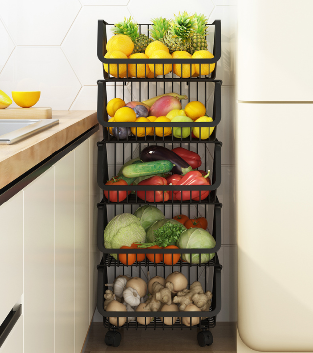 5 Tier 105cm Height Steel Kitchen Basket Rack For Vegetable Storage