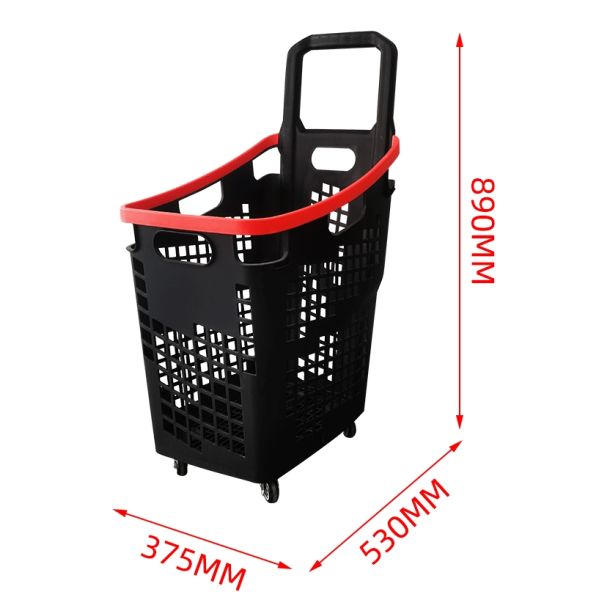 Customized Logo Plastic 4 Wheels Supermarket Store Basket Trolley