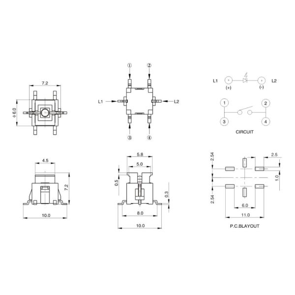 50mA 12v Illuminated Push Button Switch , Led Illuminated Light Switch