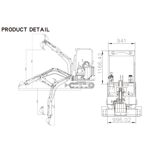 Mini-excavatrice diesel KV20 avec moteur Kubato D1105 de capacité de réservoir de carburant de 16 litres