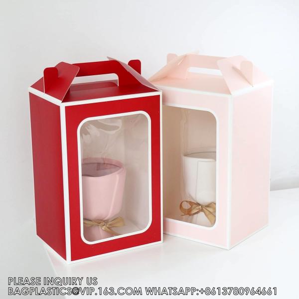 Large Gift Boxes, Tote Paper Bags With Transparent Window Flower Bouquet Paper Gift Bags With Handles, Party Bag