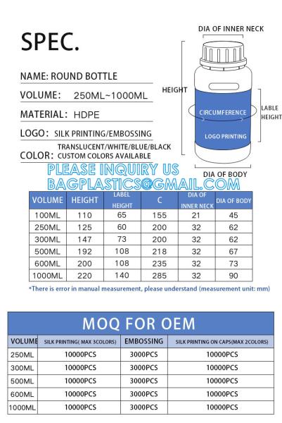 Square Chemical Plastic Biochemistry Medical Reagent Bottle 30ml 50ml 60ml 150ml 500ml 1000ml Custom Capacity
