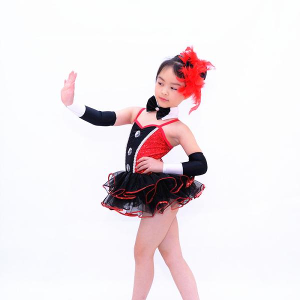 Children'S Dance Clothes Black Red Sequin Tutu Skirt  For Solo Performance