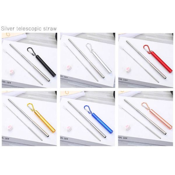 Durable Kitchen Household Items Telescopic Stainless Steel Straws Three Section