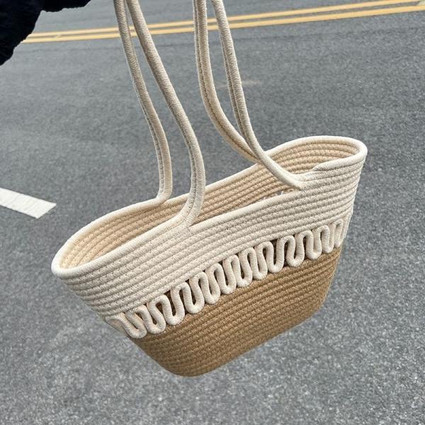 Straw Tote Bag for Women Handwoven Cotton Straw Shoulder Bag Crochet Tassel Beach Bohemian Purse for Women