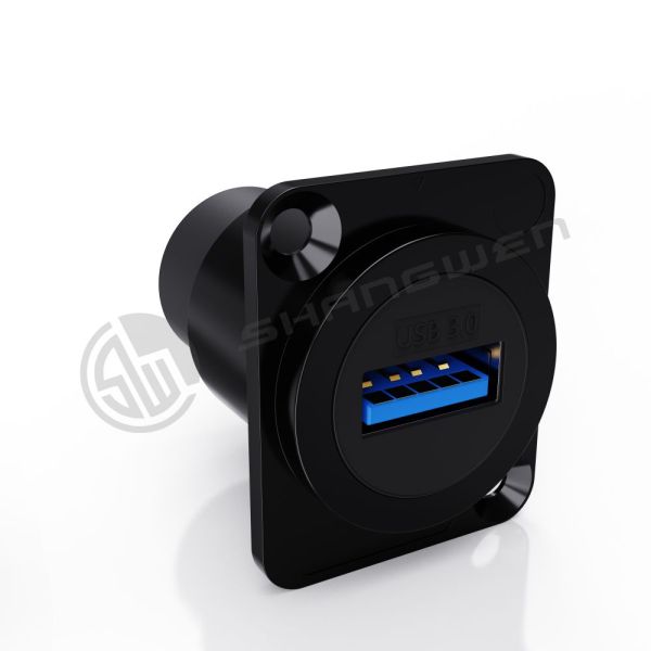 USB 3.0 Black Dustproof 9-Pin Audio Video Connection Male Female Connector Panel Mounting D-Type Metal Female Socket