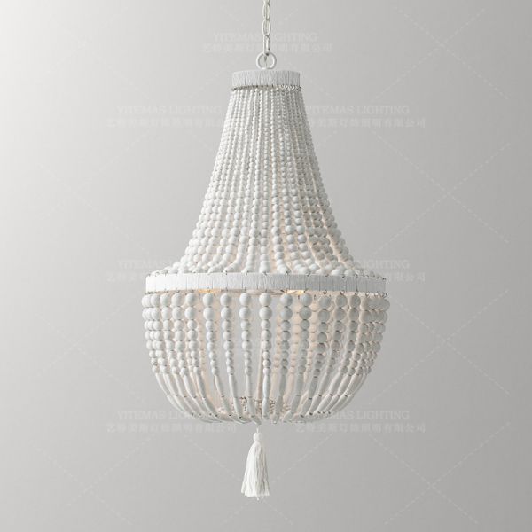 Weathered White wood beads chandelier lighting Pendant bedroom white chandelier(WH-CI-148)