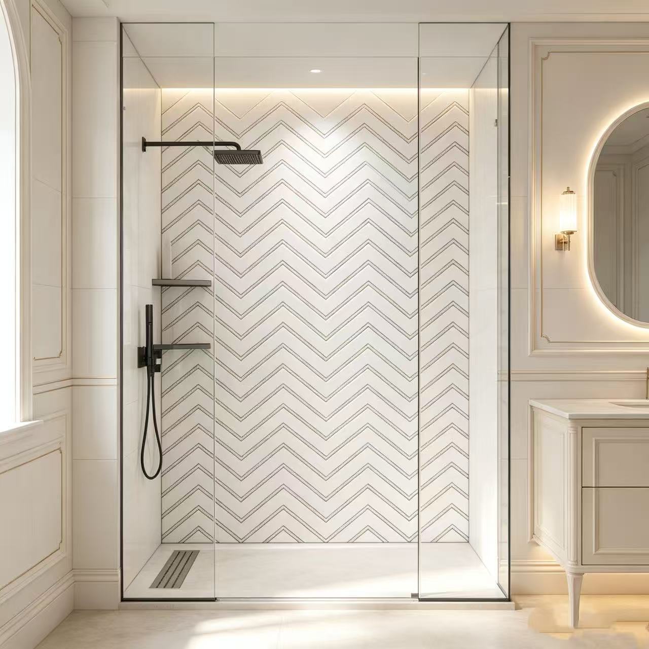Chevron Decorative Solid Surface Shower Wall Panel Bathtub Surround
