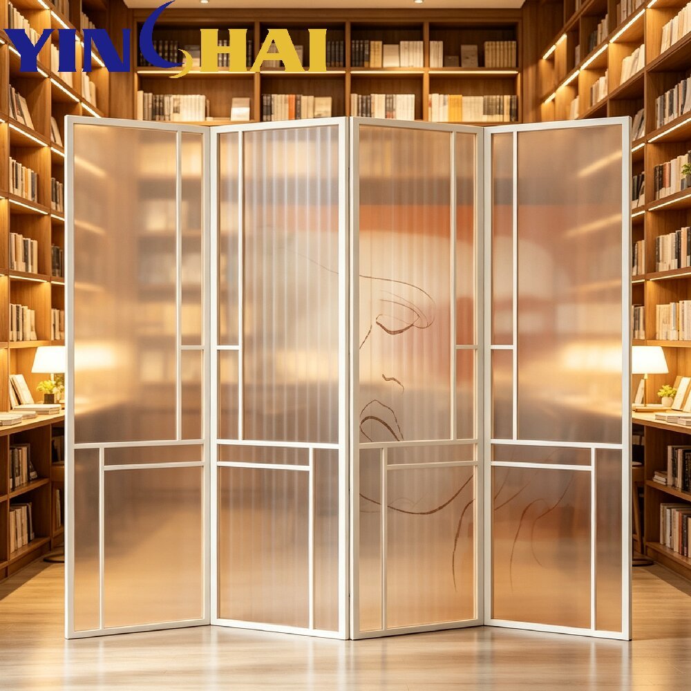 Custom Stainless Steel Art Glass Folding Room Divider For Home Interior