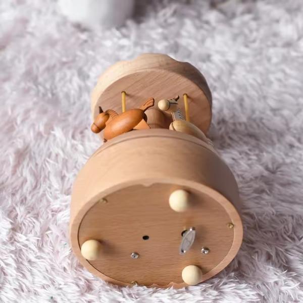 Hot Selling Wooden Carousel Music Box Christmas Birthday Gift for Kids Home Office Decorations with Mechanical Play Power