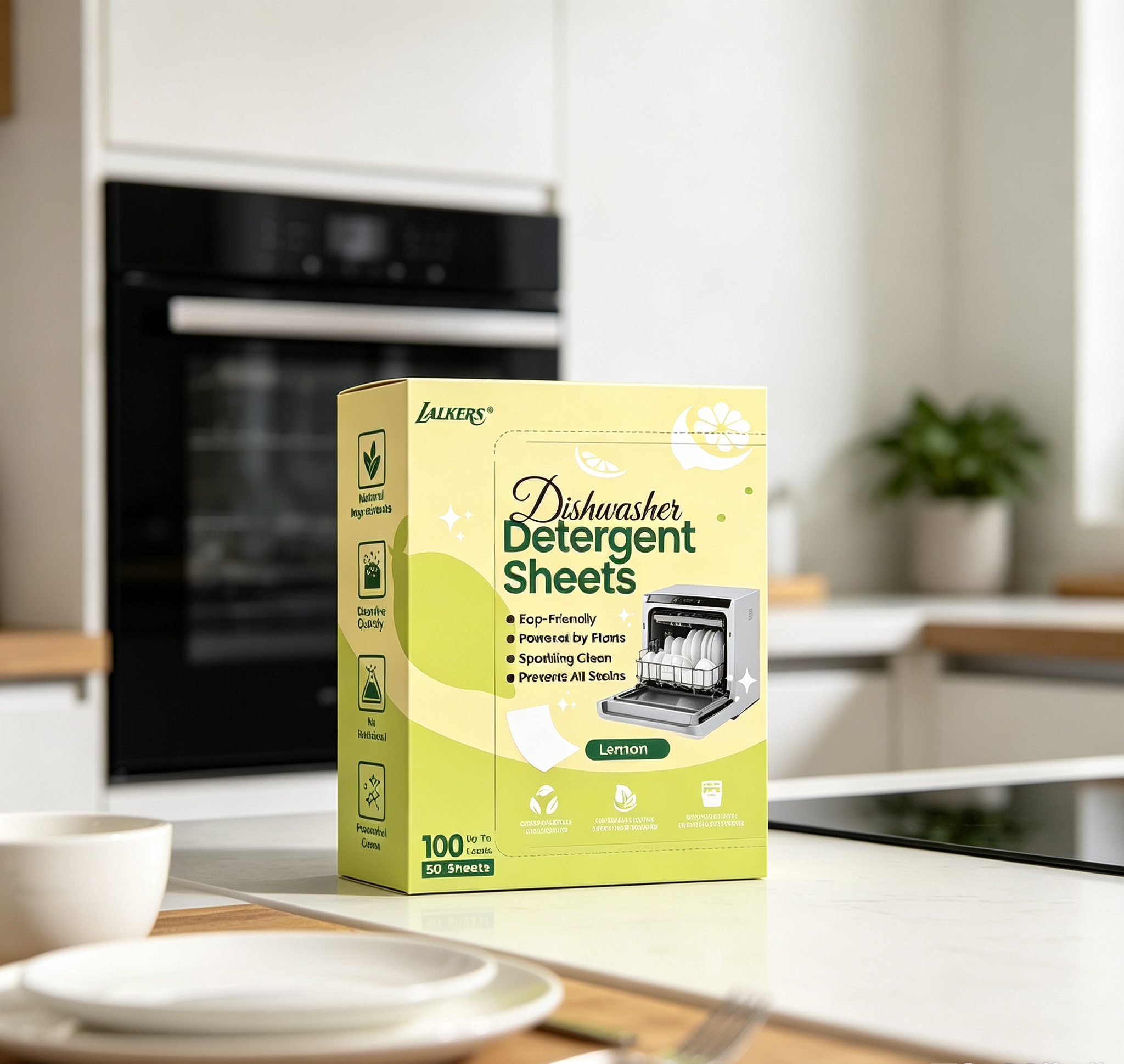Sustainable Dishwasher Sheets with Low Foam Design Fully Dissolve Plant Based