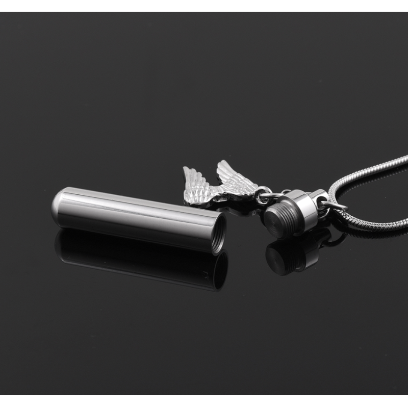 CNC Inlay Technology Angel Wing Perfume Bottle Pendant Stainless Steel Necklace for Men