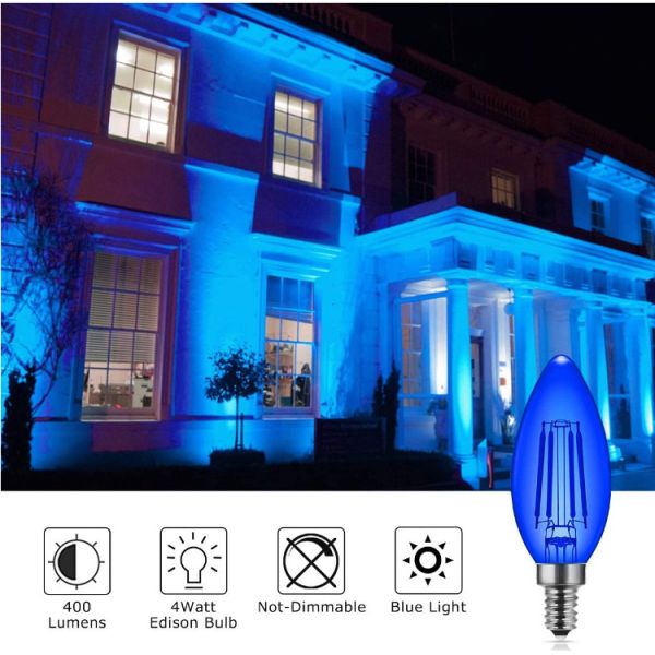 4W C35 покрасило электрические лампочки канделябров E12 шариков Edison голубые
