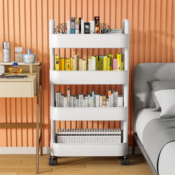 Non-folding 360 Degree Rotating Storage Rack with Wheels Kitchen Vegetable Plastic Shelf