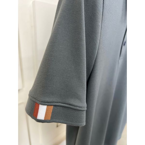 Premium Men Polo Collection | White/Grey/Green Contrast Cuff Trim Exquisite Embroidery