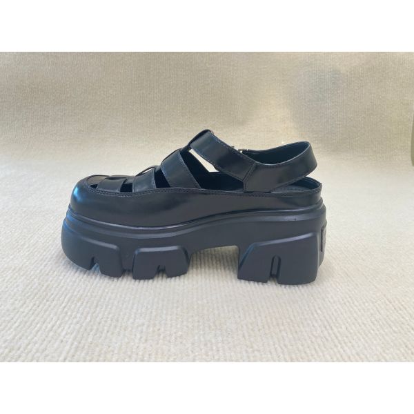 Belt Buckle Braided Black Platform Sandals Bowhead Hollow Out And Foam Outsole