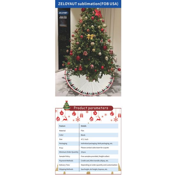 ZELOYAUT Wholesale Sublimation Blanks Flax Sublimation Christmas Tree Skirt Personalized Christmas Decoration Supplies Gifts