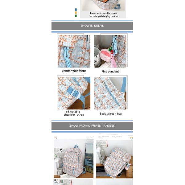 Sac à dos étudiant de style coréen, Sac à dos pour enfants, Sac à livres mignon, Paquet de couleurs multiples.