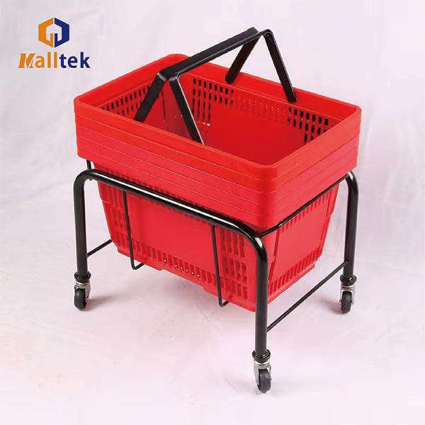 Four-wheel 2 Caster Stacking Shopping Basket Holder In Black Or Silver