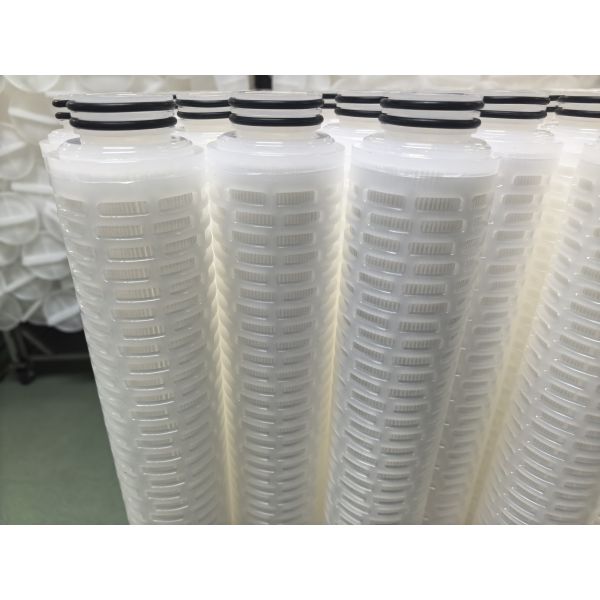 40-Inch PTFE Pleated Filter Cartridge with PTFE Membrane for High Flow Rate Chemical and High-Purity Liquid Filtration