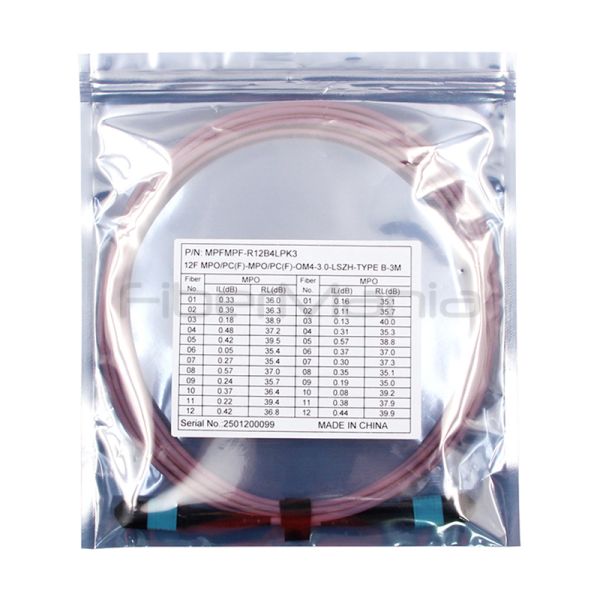 MPO Femme à MPO Femme Assemblage de câble de tronc 12 fibres Polarité A OM4 Veste rose