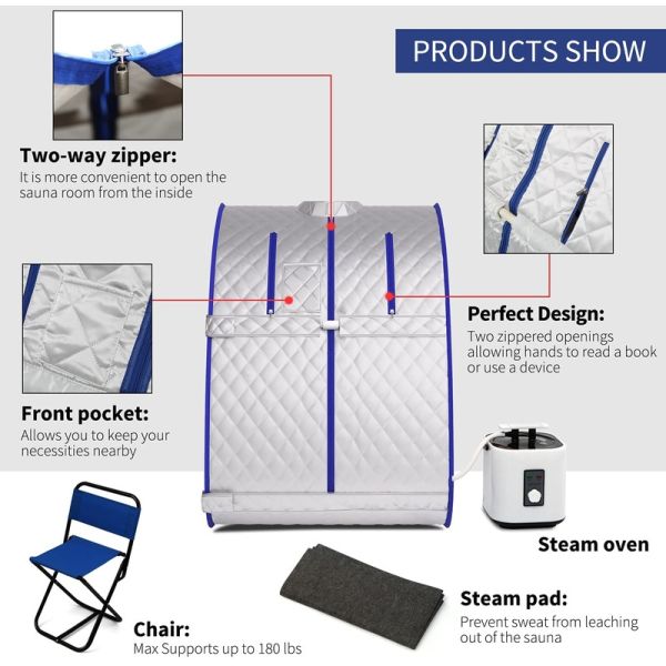 Modern Lightweight Portable Personal Steam Sauna Spa For Home Recovery Wellness Detox Relaxation Timer Steam Generator