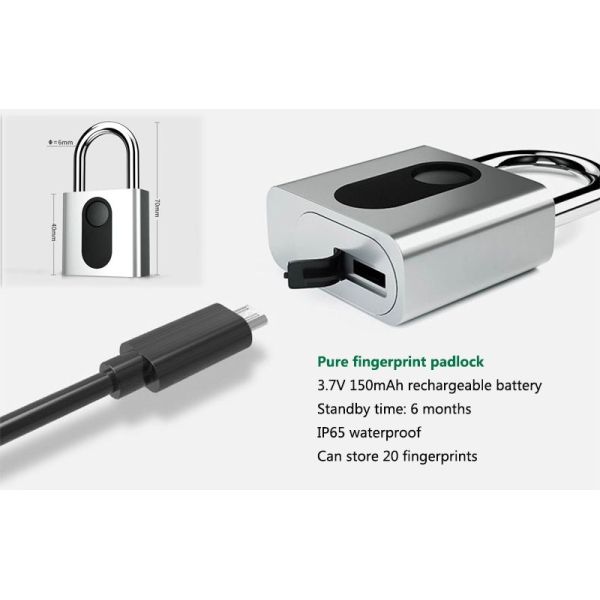 Bike Fingerprint Unlock Security Zinc Alloy Smart Electronic Padlock Waterproof Anti-theft