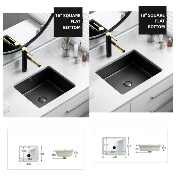Square Black Matte Sleek Vanity Inset Basin  Large Capacity Nordic Style