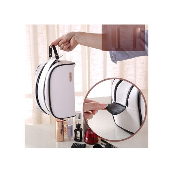 Multi - Functional Travel Makeup Pouch Separate Bag PU Leather Double Zipper