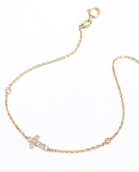 Online Gold Jewelry 0.13ct 18K Gold Diamond Cross Bracelets Meaningful Souvenir