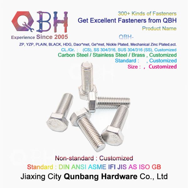 304 316 Stainless Steel Din933 Hexagon Bolt Screws Customized Specification