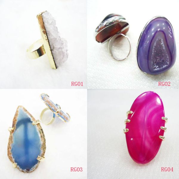 Handmade Mix Color Druzy Jewelry Agate Ring 20 - 30 Mm Length For Women