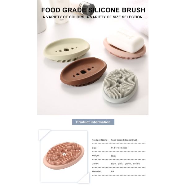 Silicone Soap Dish Brush With Drain, Soap Holder Soap Box Shower Dish Soft Bristles Shower Brush Soap Saver For Bathroom