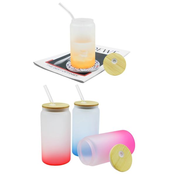 DIY Fun Sublimation Gradient Cola Can 16oz Large Capacity Straw Cup Glass Jar For Cold Drinks