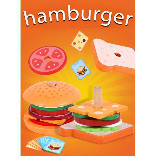 CPC CE Simulation Wooden Hamburger Sandwich Set Unisex Toy for Ages 0 to 24 Months