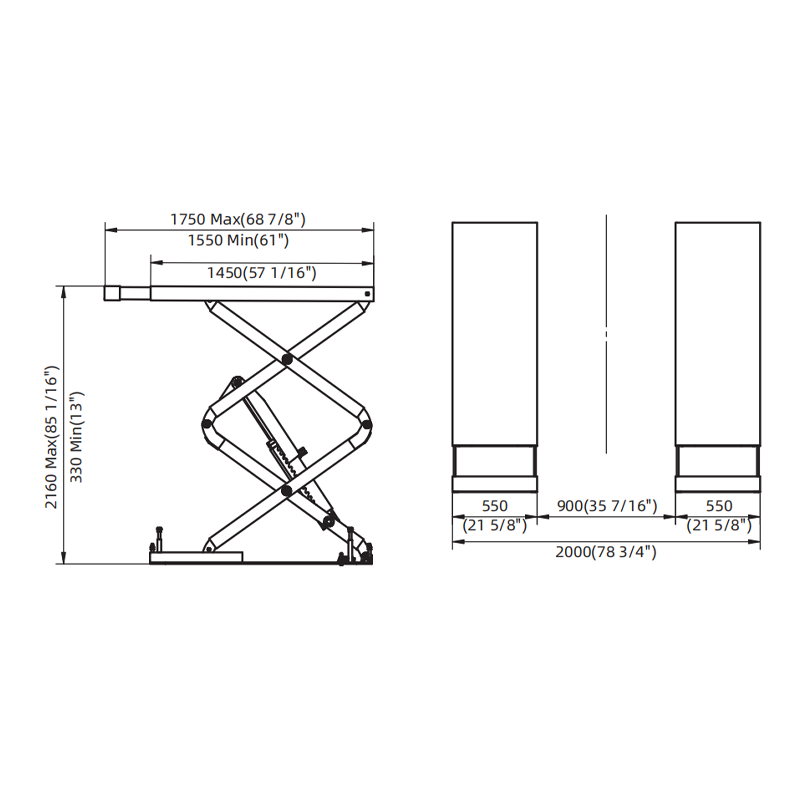 2.2KW Hydraulic Car Lifter with 3.5 Tons Capacity and 85in Height Scissor Lift for Vehicle Maintenance