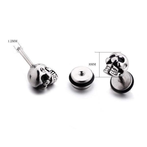 Fashion punk style Halloween skull head stud earrings stainless steel plating men's jewelry earrings