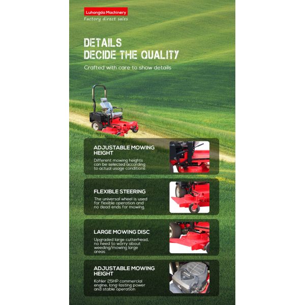 Best Industrial Ride on Zero Turn Mower 52 Cutting Width Hydraulic Steering Commercial Lawn Care Equipment Sale