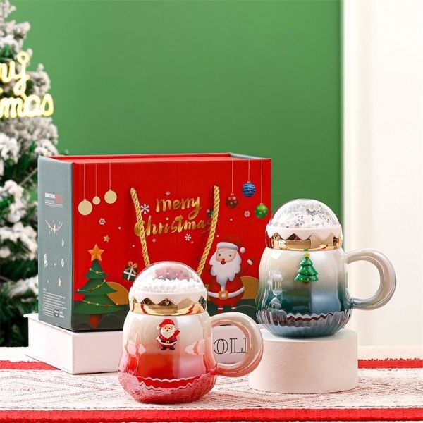 Gradient Color Christmas Ceramic Gift Boxed Mugs 2024 Delicacy Design 6.8cm*11cm 2 Colors