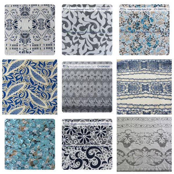 Fashion Big Black Floral Cotton Lace Fabric , 50% Cotton 50% Polyester