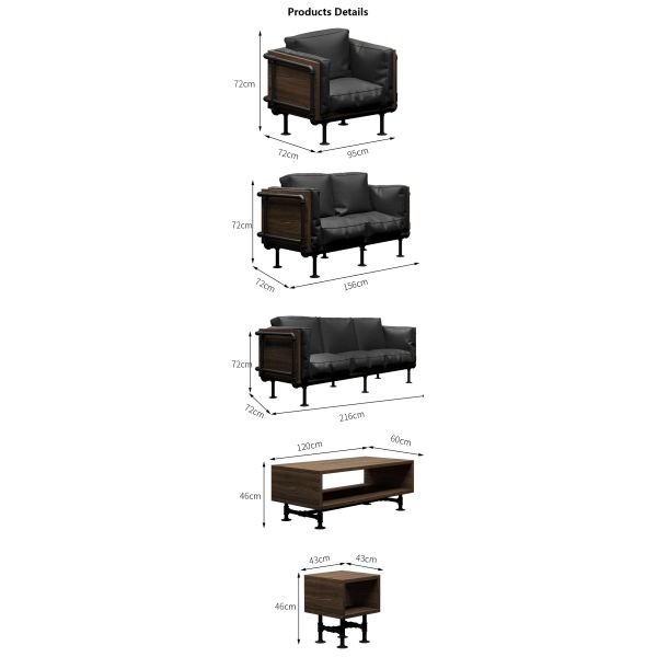 PU Leather Cover Metal PVC Pipe Sofa Sets for Garden Set Living Room Indoor Furniture
