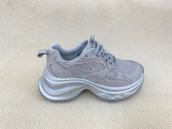 Women fashion sport shoes with bling rhinestone breathable upper grey black