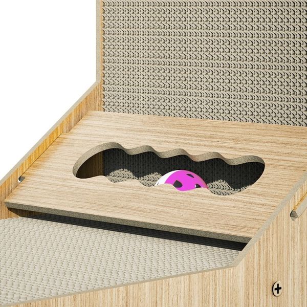 Wall Mounted L Shape Cat Scratching Board with Toys Ball 60.2*42*24.7cm Sustainable