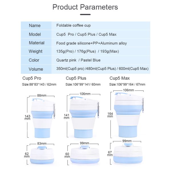 Силикон кружки кофе перемещения ОЭМ Эко дружелюбный складной складной с крышкой