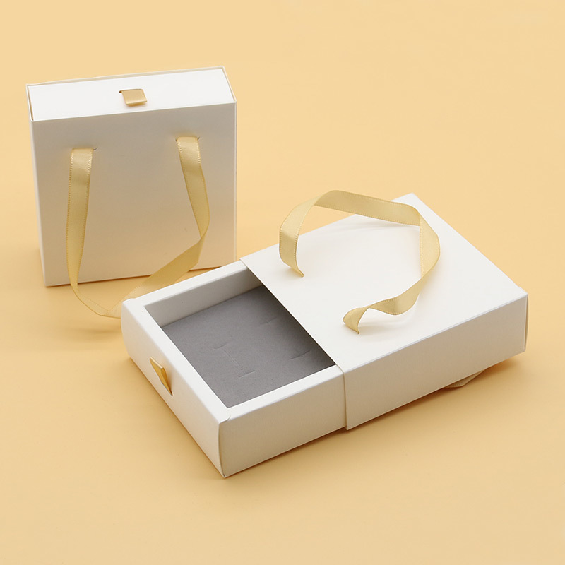 Customized Logo Exclusive Paper Jewelry Box With Ribbon Drawer For Ring Earring