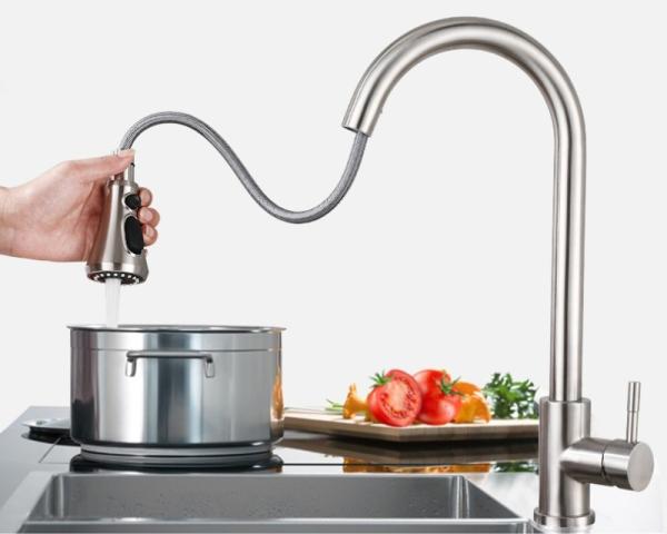 White Stainless Steel Kitchen Faucet Mixer Two Functions Retractable Kitchen Tap